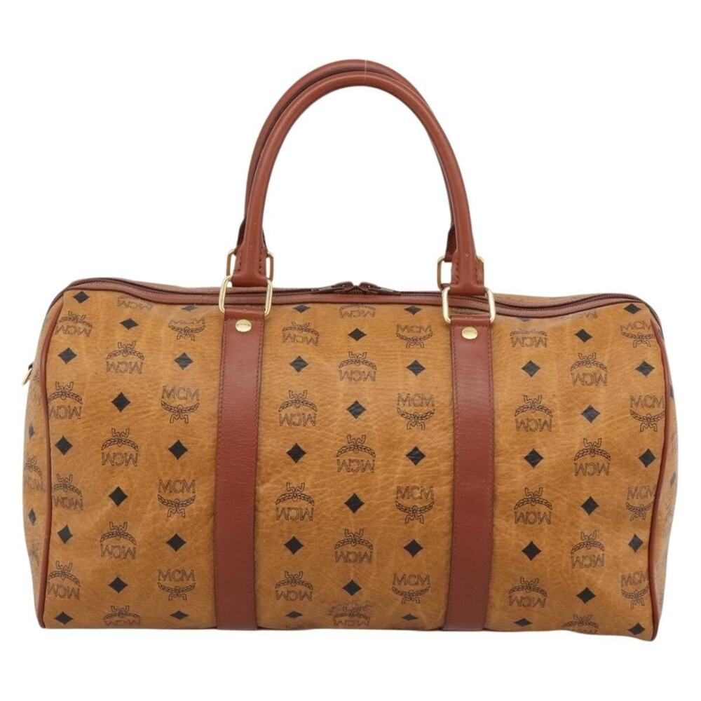 MCM Visetos Logogram Mini Boston Bag Brown
